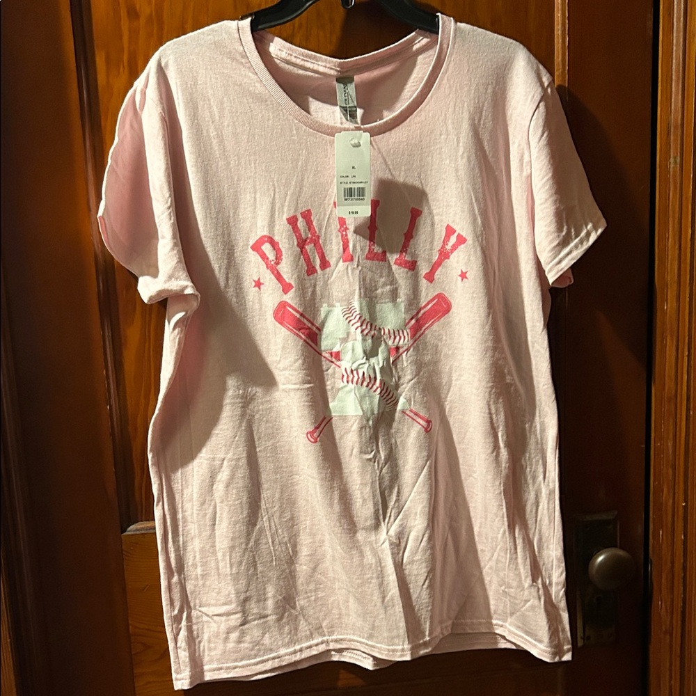 Gildan Pink Philly Baseball Ladies Short Sleeve Tee